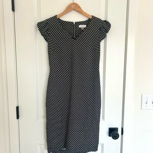 Calvin Klein Polka Dot Dress Black White PuffCap Sleeve V Neck Size 6